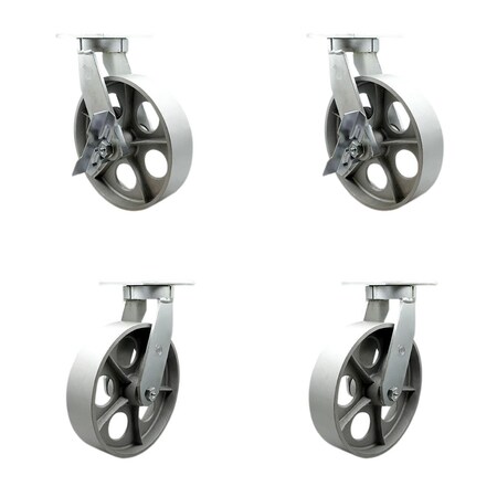 Service Caster 10'' Extra Heavy Duty Semi Steel Cast Iron Caster Set 4 Swivel Locks 2 Brakes, 4PK CRAN-KP92S1030-SSR-SLB-BSL-2-BSL-2